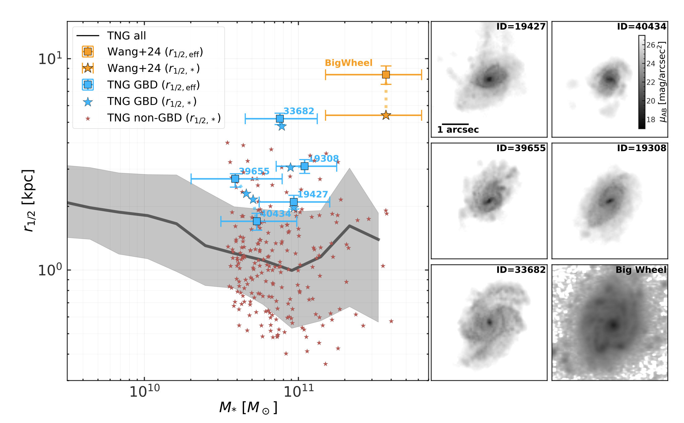 Size-mass relation and mock JWST images of simulated GBDs
